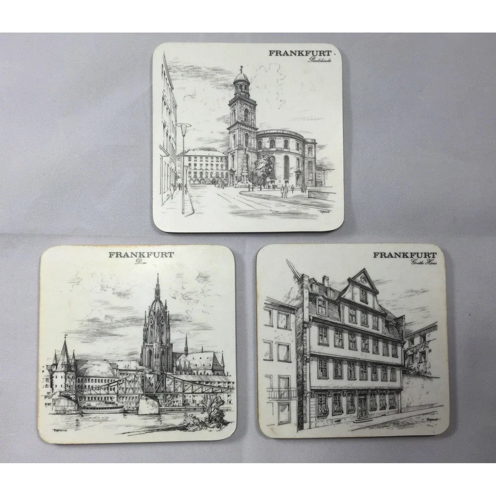 Vintage Schuberth Frankfurt Germany Coasters Set of 3 West Germany Melamine Cork